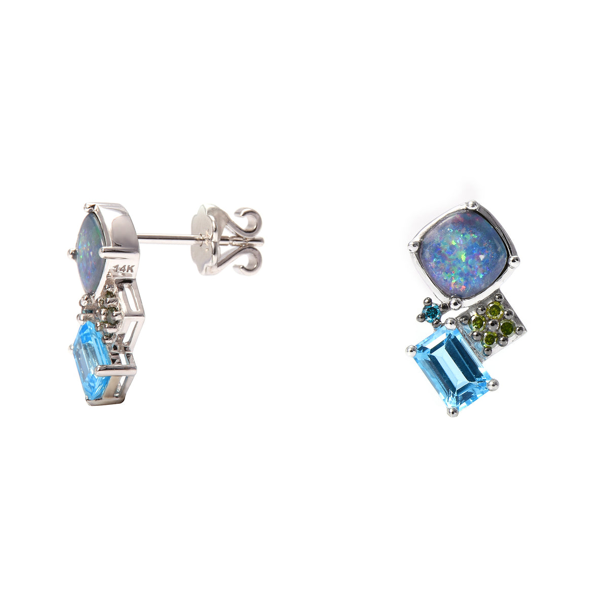Opal &amp; Gemstone 14K Organic Drop Earrings