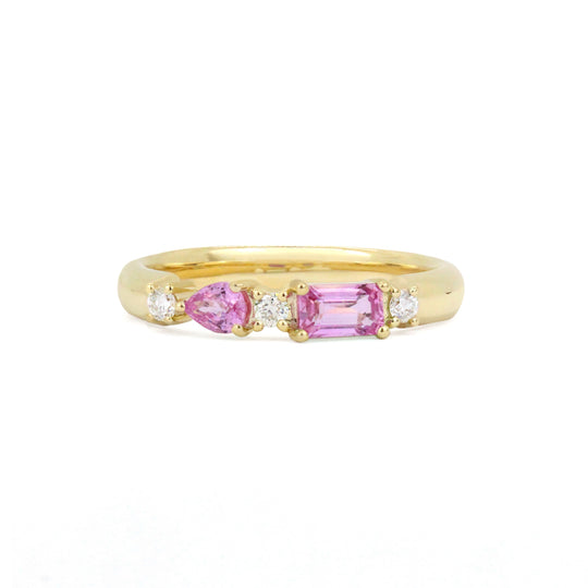 Pear & Emerald Cut Gemstone 14K Solid Band Ring