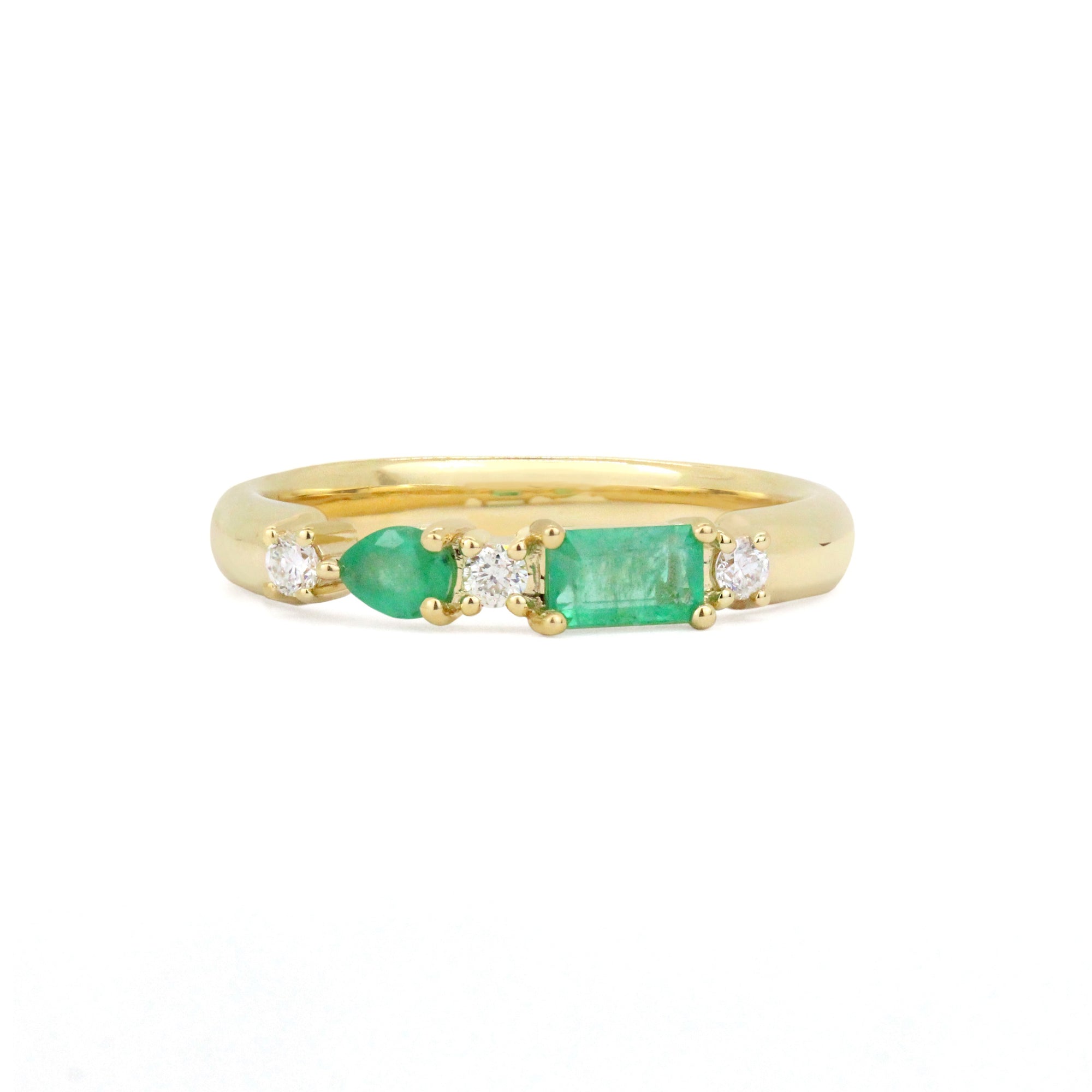Pear & Emerald Cut Gemstone 14K Solid Band Ring