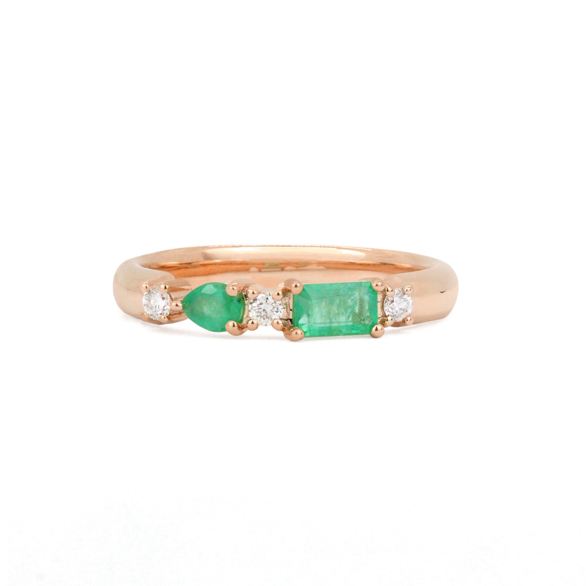 Pear &amp; Emerald Cut Gemstone 14K Solid Band Ring