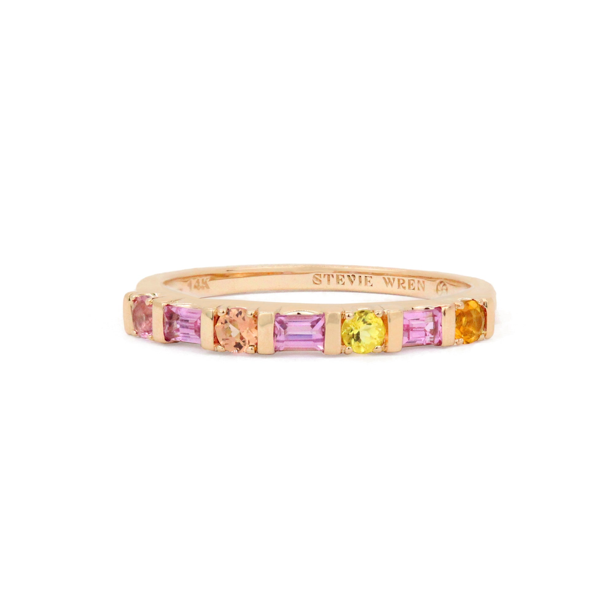 Princess & Round Cut 14K Bar Set Gemstone Ring
