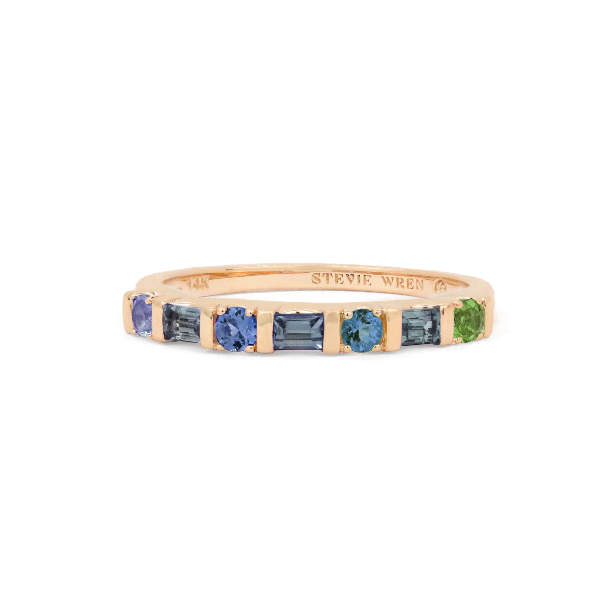 Princess & Round Cut 14K Bar Set Gemstone Ring