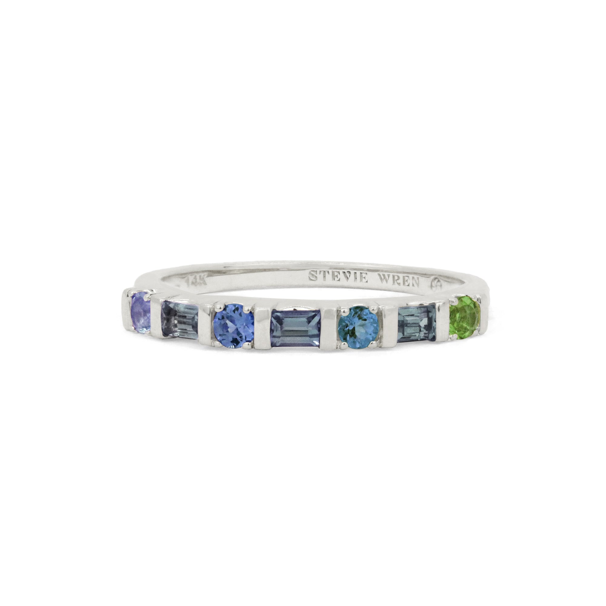 Princess & Round Cut 14K Bar Set Gemstone Ring