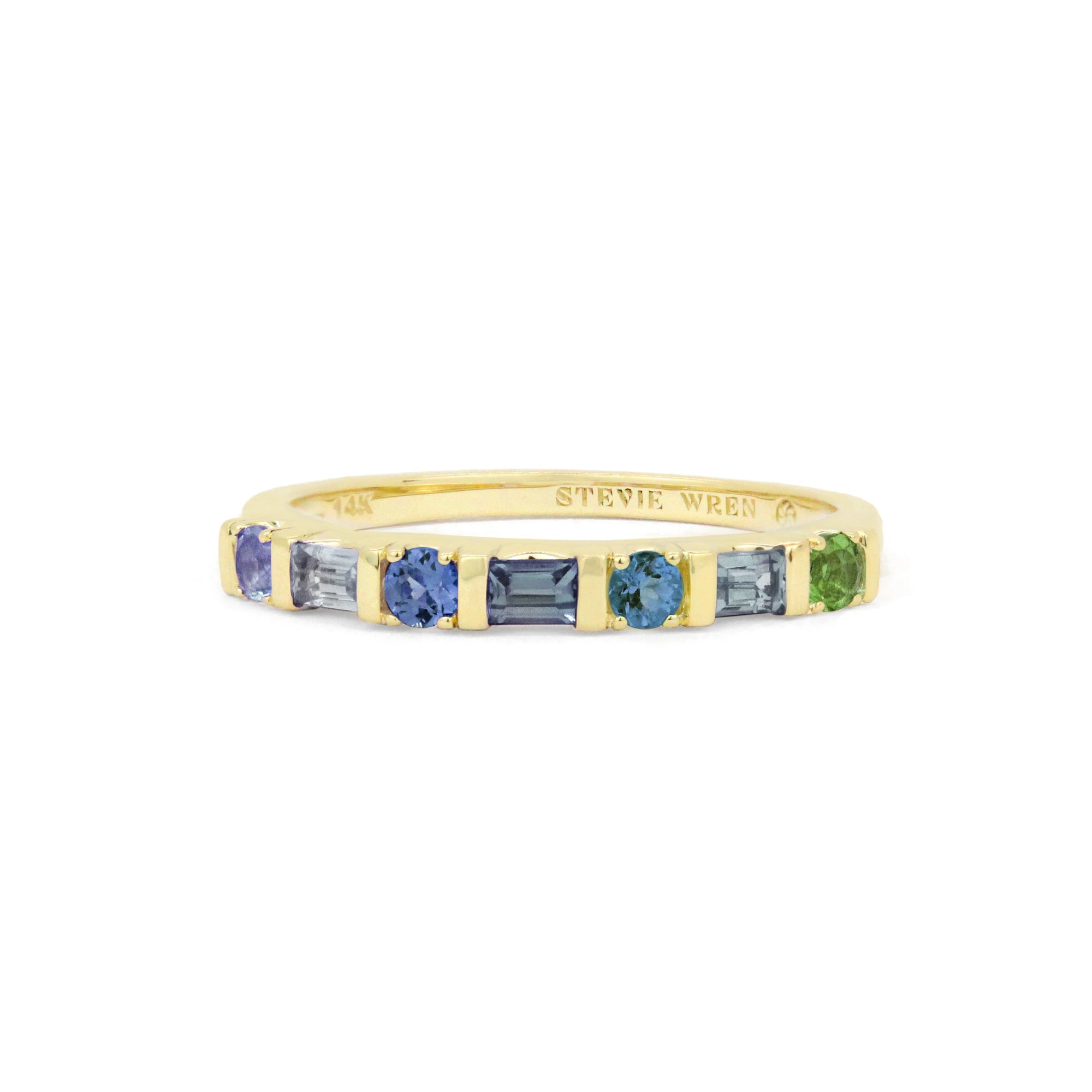 Princess & Round Cut 14K Bar Set Gemstone Ring