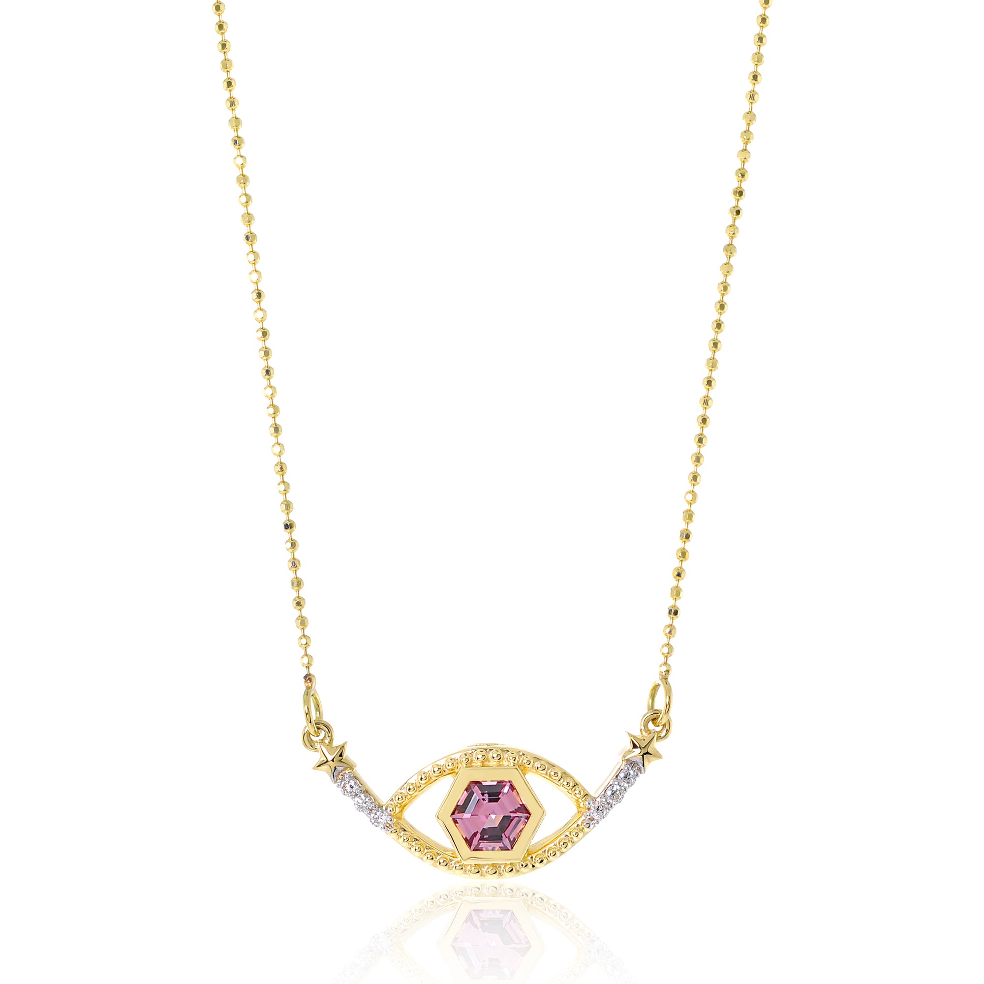 Collar de ojo malvado de 18 quilates con diamantes y piedras preciosas en forma de panal