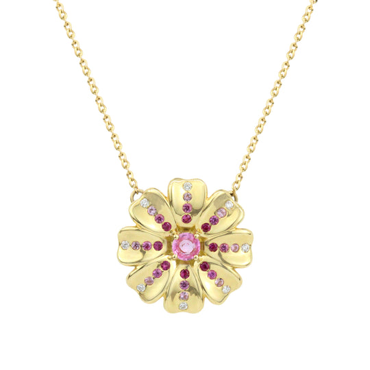 Gemstone 18K Poppy Flower Necklace