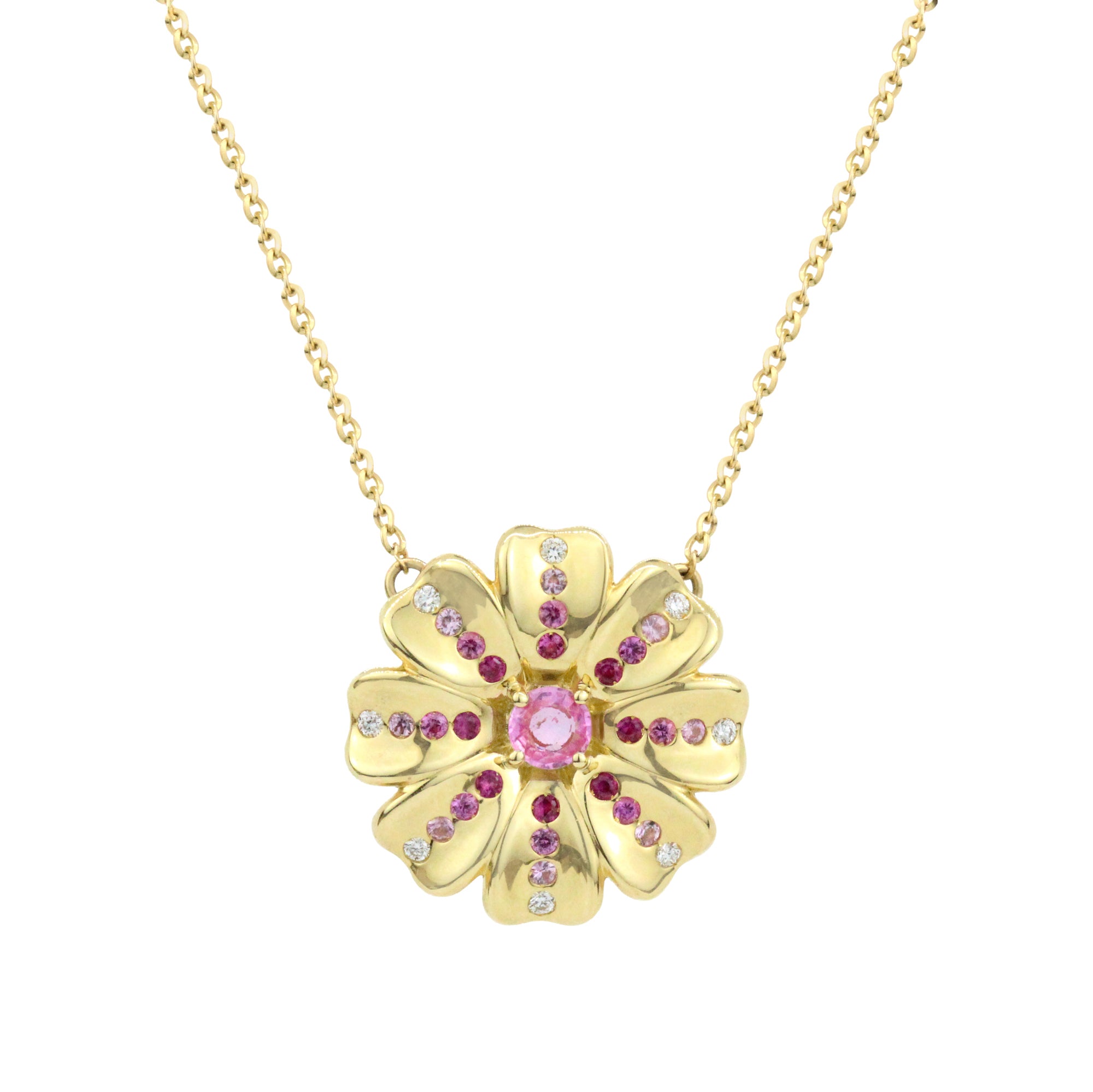 Gemstone 18K Poppy Flower Necklace